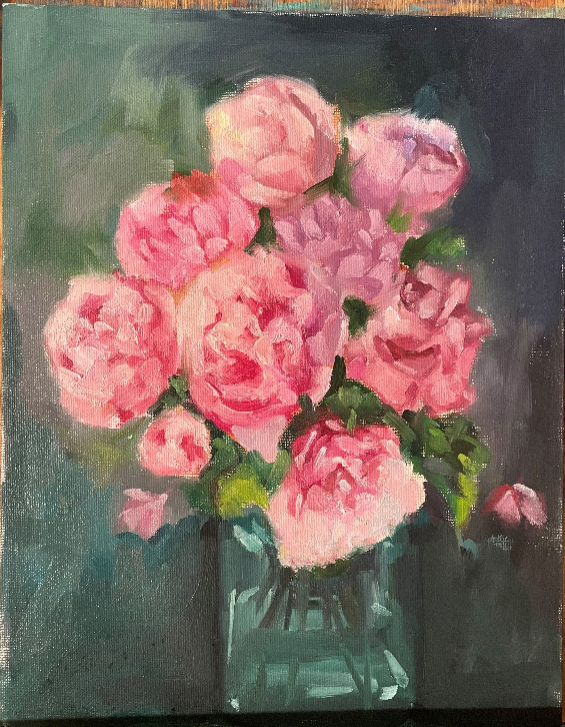 11X14 Peonies in a vase still life- oil on canvas