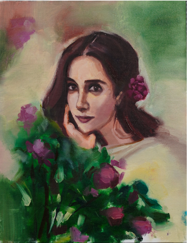 11X14 Floral Portrait of a woman (Oil on canvas board)