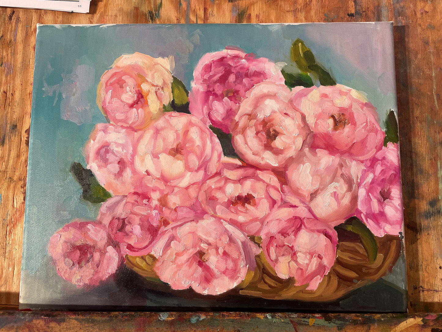 11x14 Horizontal Pink Peonies Basket