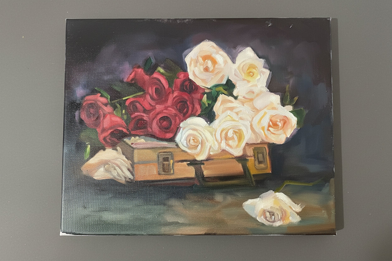 11x14 Roses on music box Oil Painting