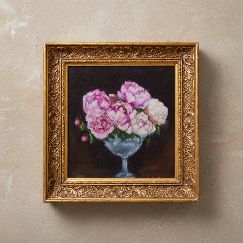 12X12 neon pink peonies (Oil on canvas)