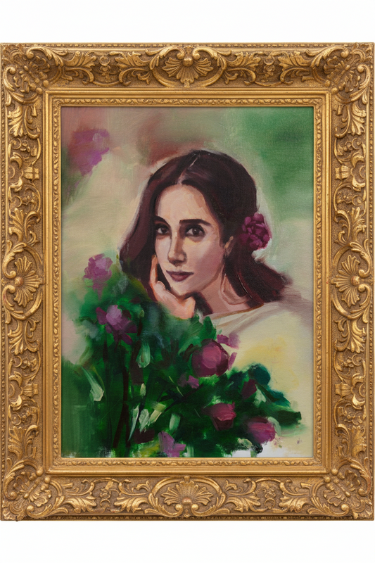 11X14 Floral Portrait of a woman (Oil on canvas board)