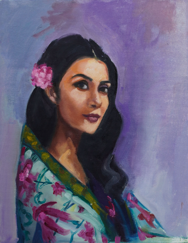 11X14 Portrait of a woman in a shawl (oil on canvas board)