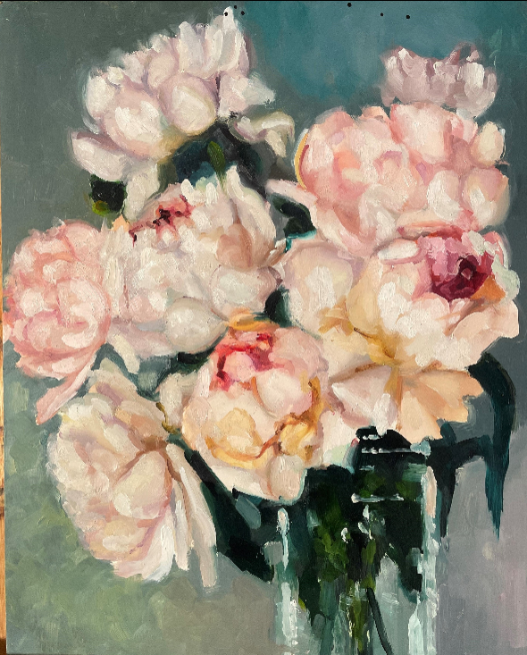 11X14 White Peonies on Wood Panel- Oil on Wood Panel