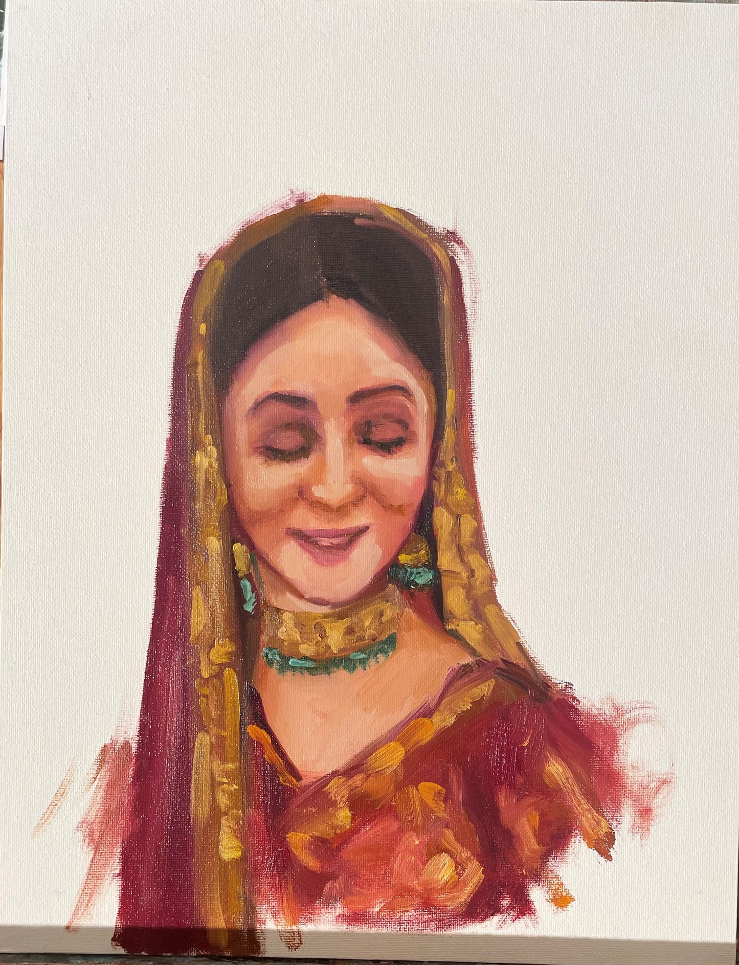 11X14 Portrait of a Pakistani Woman - Oil on canvas panel