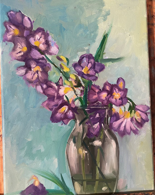 12X16 Freesia Still Life - Oil on Canvas