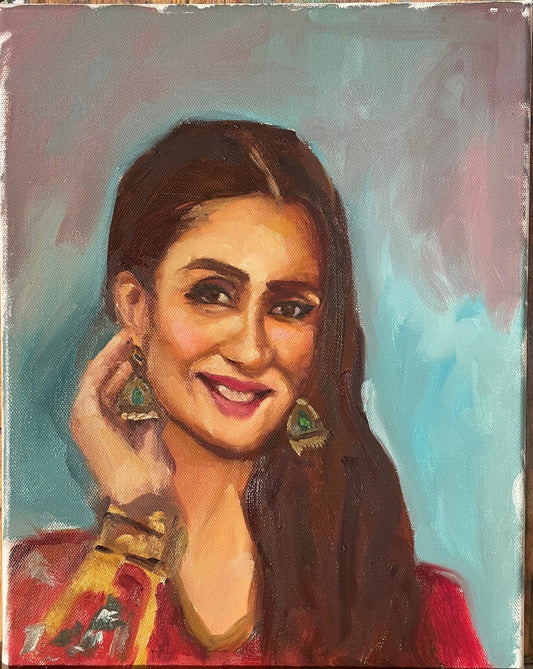 11x14 Pakistani Girl with Jhumkay Portrait- Oil on panel