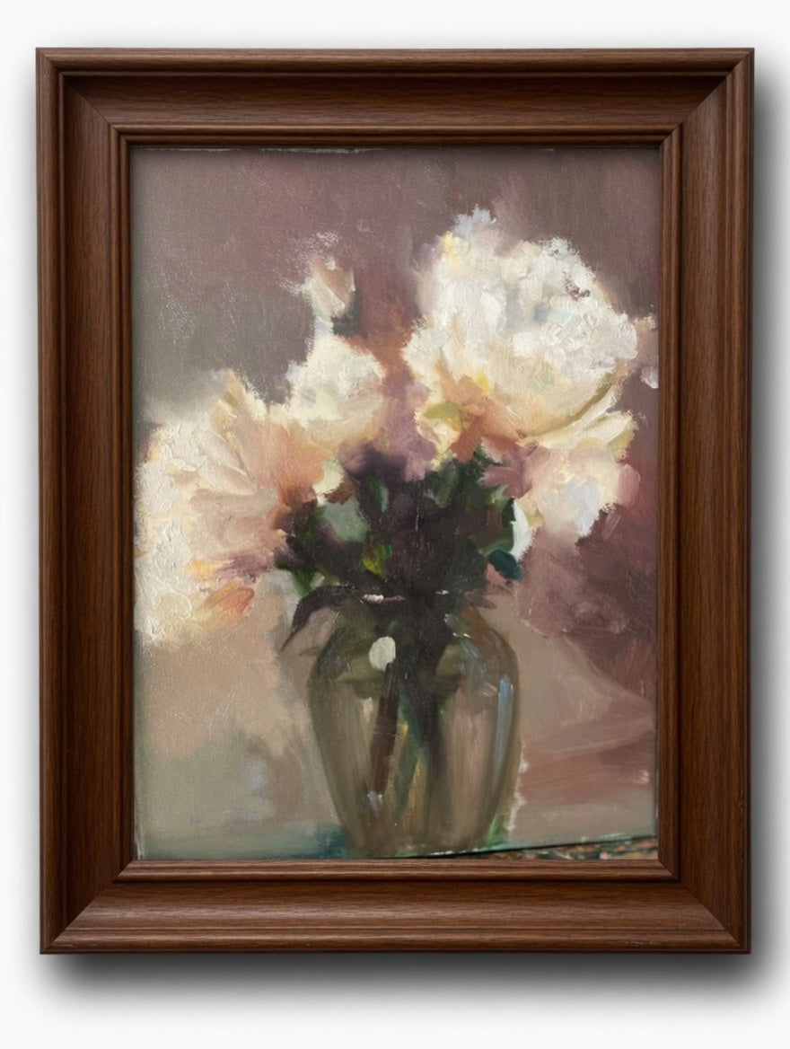 11X14 White Peonies in a Vase- Oil on Canvas