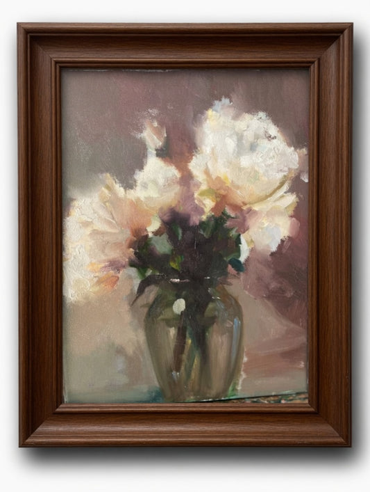 11X14 White Peonies in a Vase- Oil on Canvas