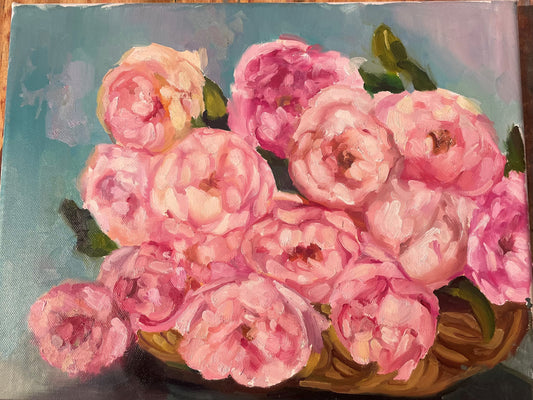 11x14 Horizontal Pink Peonies Basket