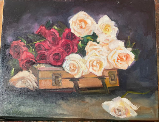 11x14 Roses on music box Oil Painting