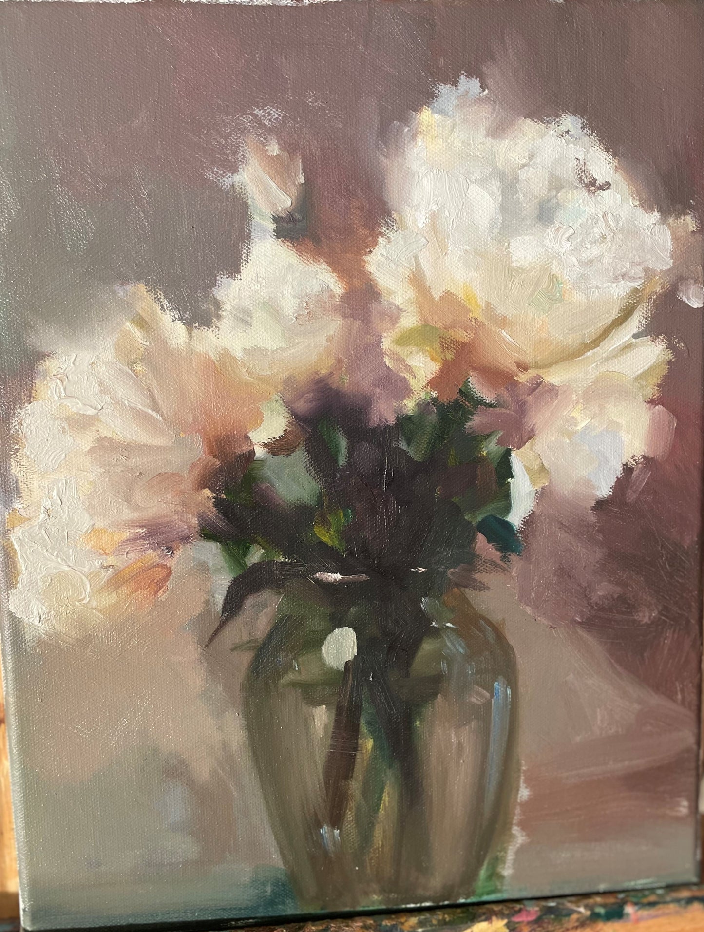 11X14 White Peonies in a Vase- Oil on Canvas